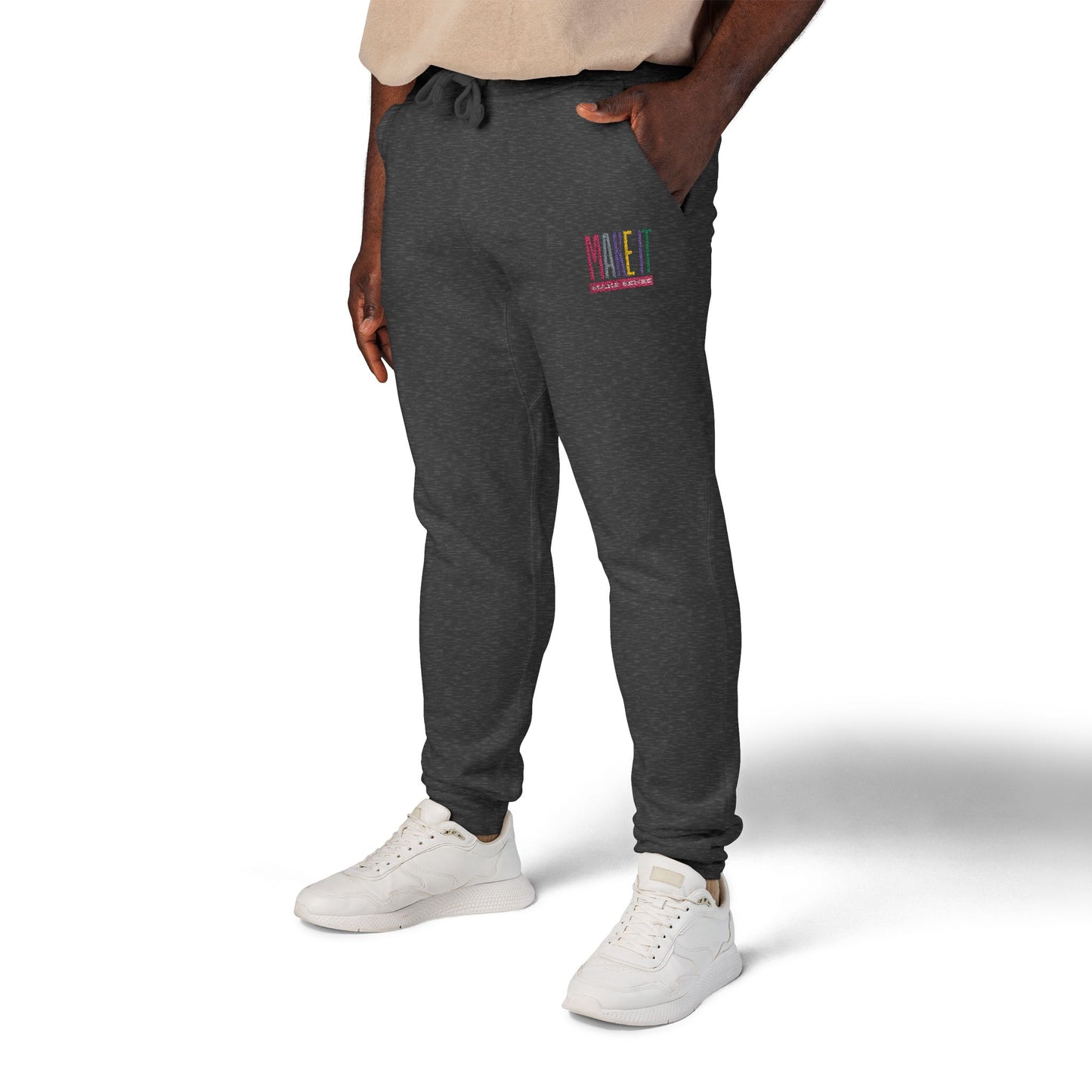 Cozy Unisex Fleece Sweatpants with Colorful Embroidery
